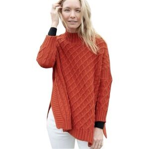 Mersea Mer Sea Lisbon Traveler One Size Mock NeckCable Heathered Coral Sweater